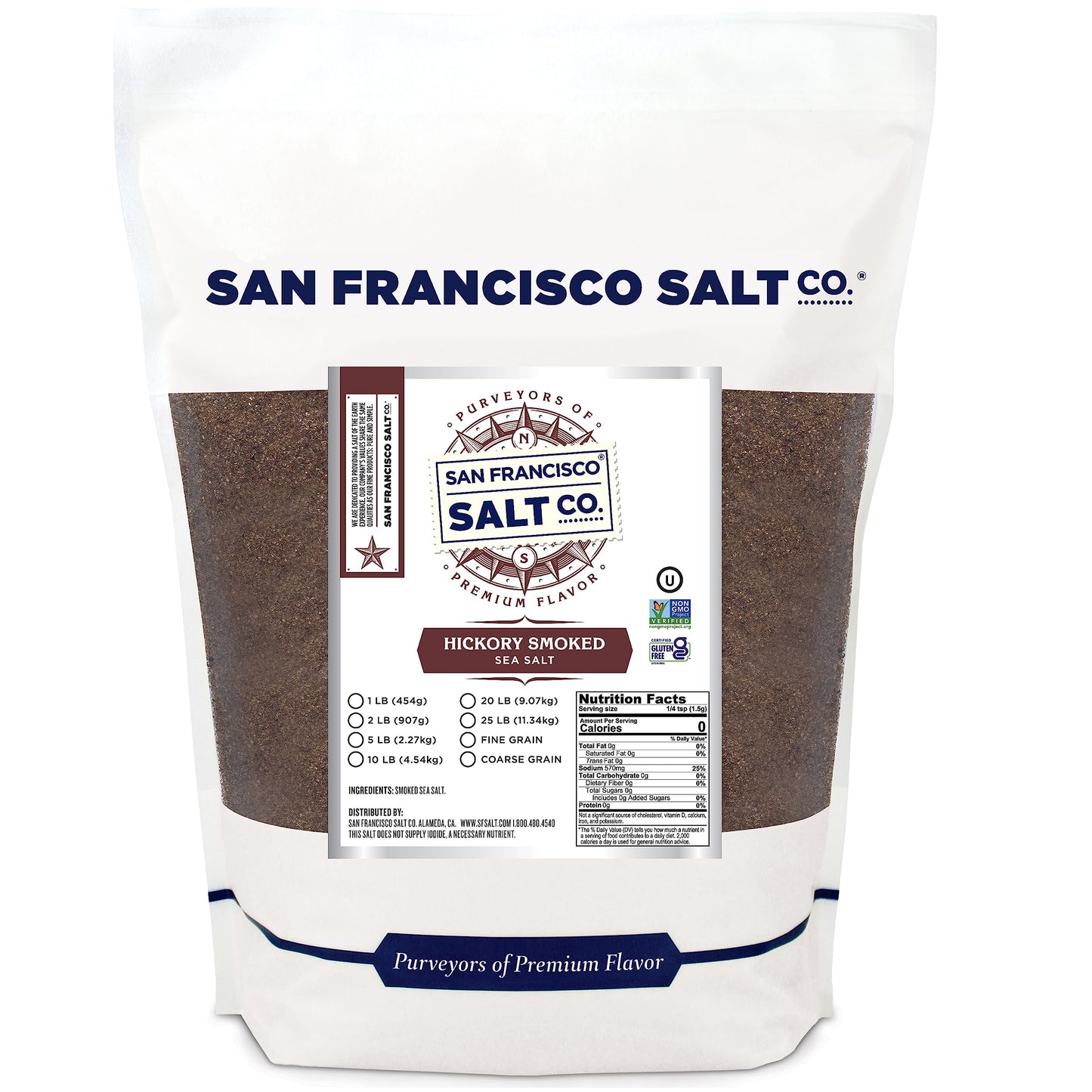 Hickory Smoked Sea Salt 2 lb. Bag - Fine Grain by San Francisco Salt Company