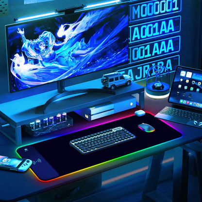 ToLuLu RGB Gaming Wireless Charging Mouse Pad, 5/7.5/10/15W 10 Light Modes LED Mouse Pad Computer Keyboard Mat Mousepad, 800x300x4MM Extended Large Desk Mat for Gaming, MacBook, Laptop, PC, Galaxy