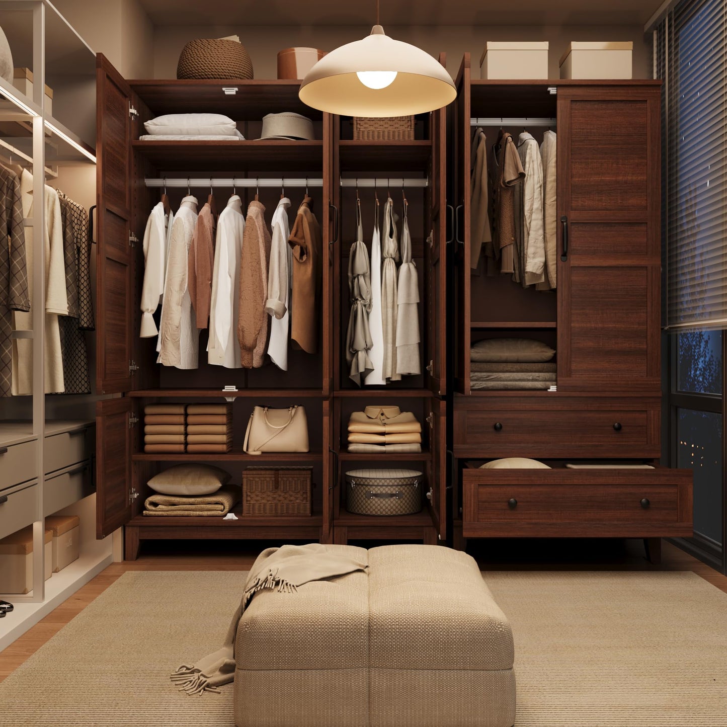 GarveeHome Armoire Wardrobe Closet with 2 Drawers,72 in Wooden Wardrobe Cabinet with Hanging Rod, Tall Clothing Armoire Cabinet with Doors and 18 Adjustable Shelves for Bedroom, Clothes,Walunt Brown