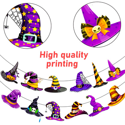 Halloween Witch Hat Banners Halloween Theme Party Supplies 3PCS Witch Hat Hanging Banner Spooky Wizard Decorations for Fantasy Scary Birthday Baby Shower Decor