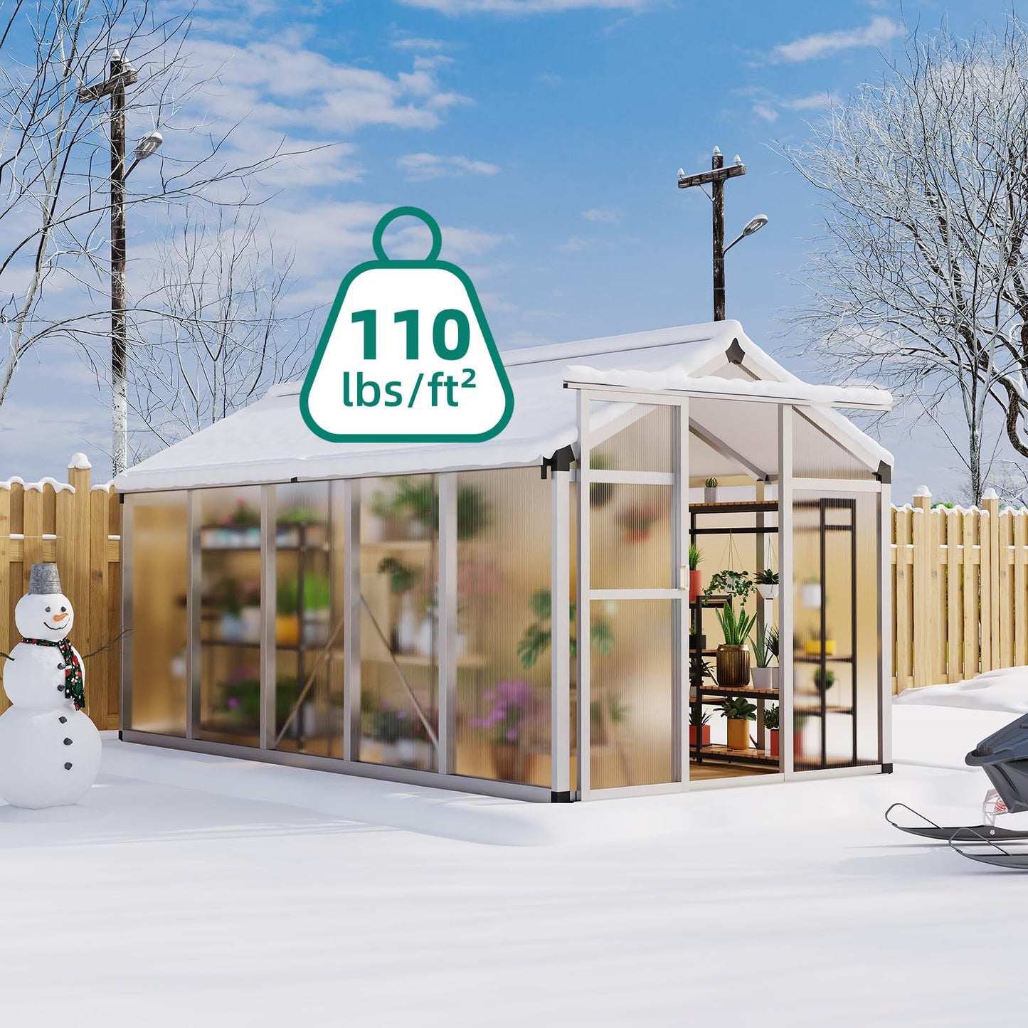 6x10 FT Greenhouse - Large Aluminum Greenhouses for Outdoors, Heavy Duty Polycarbonate Greenhouse with Roof Vent&Ground Nails, Walk-in Green Houses for Garden, Backyard, Patio, Easy Assembly