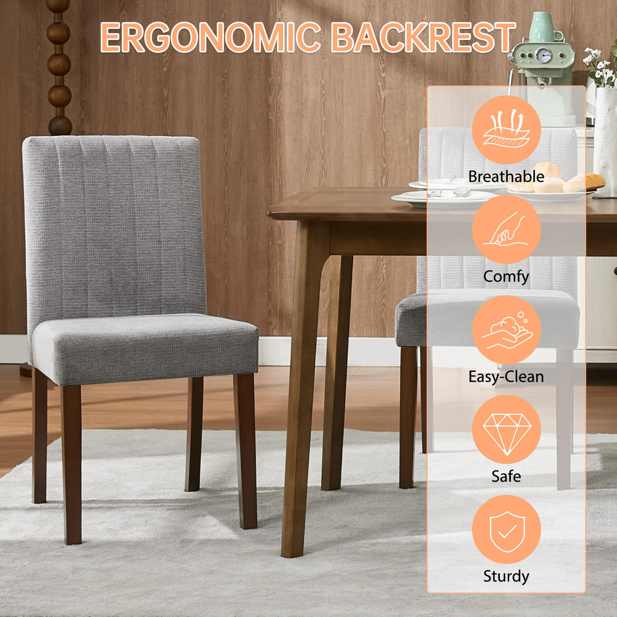 Garvee Upholstered Dining Chairs Set of 4, Button Tufted Parsons Chairs with Wood Legs and Padded Seat, Modern Fabric Side Chairs for Dining Room Kitchen Farmhouse Hotel, Gray