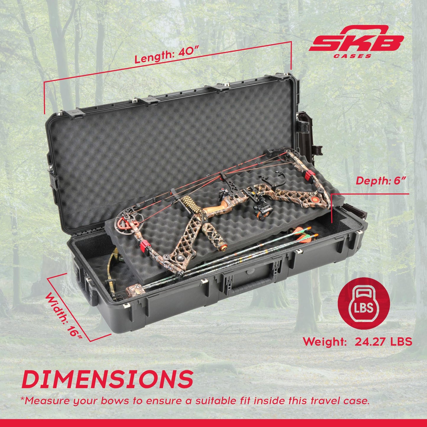 SKB Cases iSeries Portable Double Rifle Large Case, Parallel Limb Bow Carrying Chest Hard Plastic Exterior Heavy Duty Case with Wheels, Black
