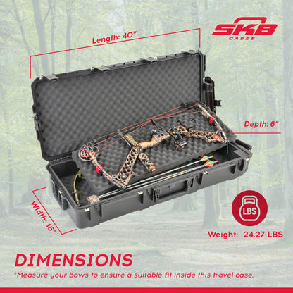 SKB Cases iSeries Portable Double Rifle Large Case, Parallel Limb Bow Carrying Chest Hard Plastic Exterior Heavy Duty Case with Wheels, Black