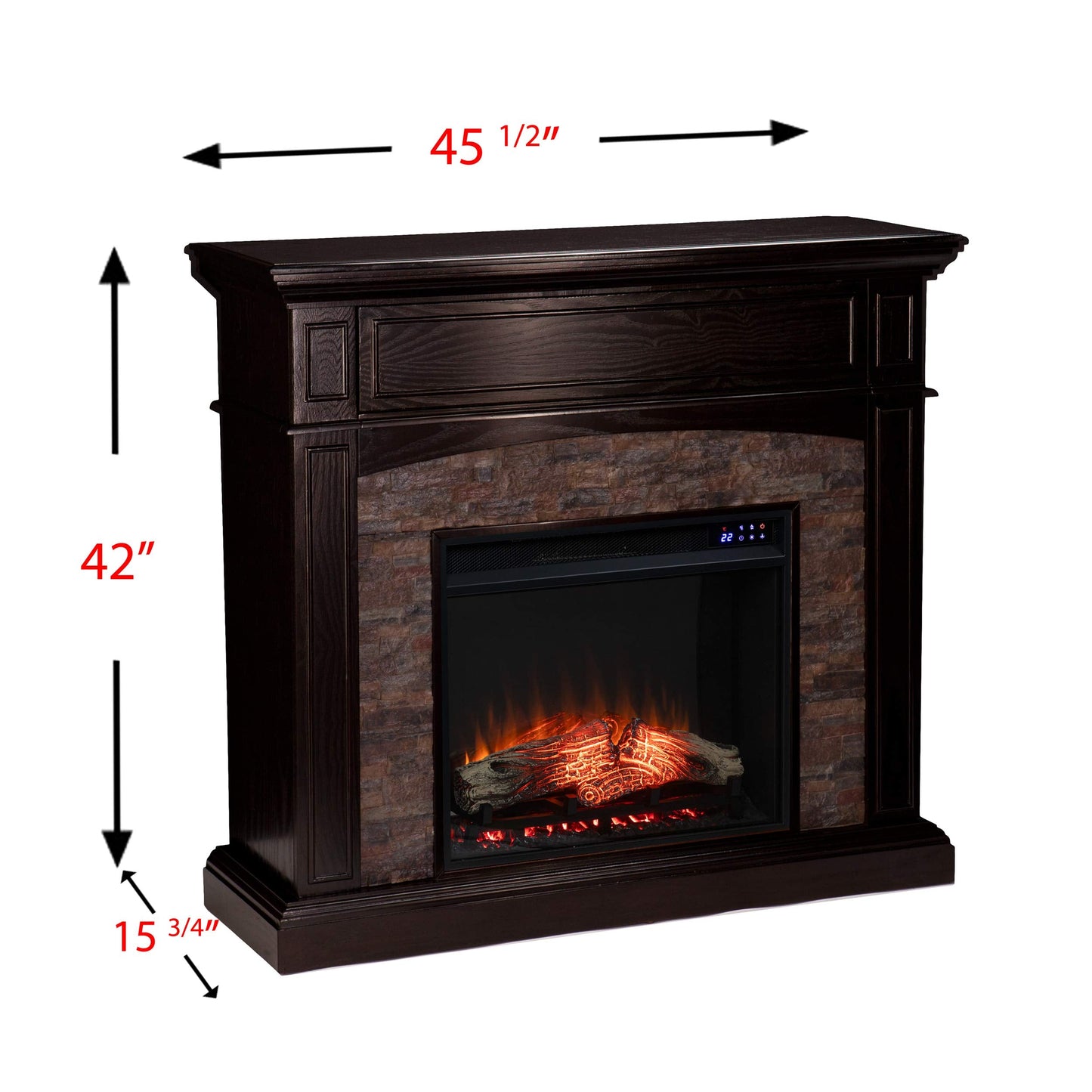 SEI Furniture - Grantham Convertible Touch Screen Electric Fireplace - Transitional Design, Brown Glass and Wood - Ideal for Living Room, Bedroom (FR9359)