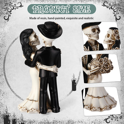 LemonRoad Day-of-the-Dead Couple Skeleton Decor Bride and Groom Skeleton Dia De Los Muertos Figurines Day of the Dead Decorations Halloween Gothic Wedding Cake Topper Decor(Standing)