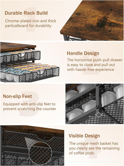 MOOACE Coffee Pod Holder for K Cup - 2 Tier Drawer Holder with Sliding Baskets, 72 Capacity Pods Organizer for Coffee