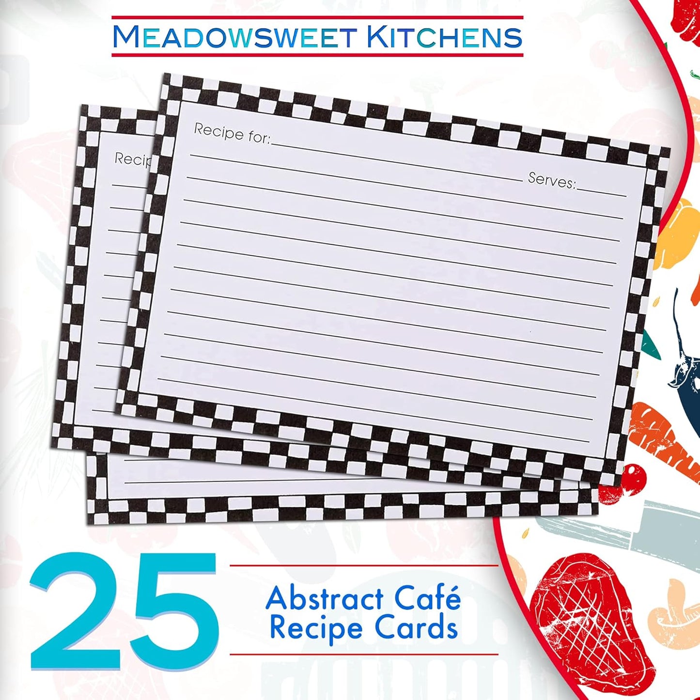 Meadowsweet Kitchens Recipe Card Set: 25 Double-Sided Recipe Cards 4 x 6 Inch for a Recipe Card Box