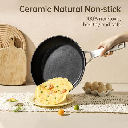 MsMk 8 inch Small Frying Pan with Lid, Burnt also Non stick Omelette pan, PFOA Free Non-Toxic, Scratch-resistant, for gas, electric and induction
