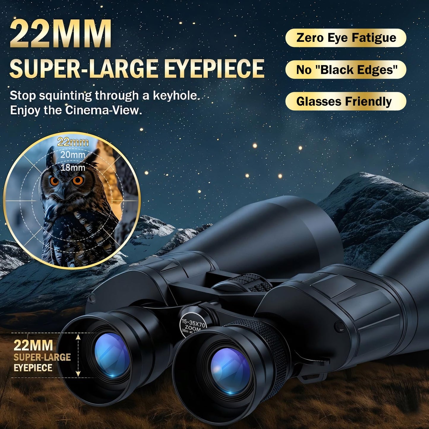 Sogries15-35x70 Professional Zoom Binoculars, Large Aperture Astronomy & Long-Range Observation, Ultra-HD FMC Lens & BAK4 Porro Prism, Aircraft-Grade Aluminum Chassis, Tripod Adaptable for Stargazing