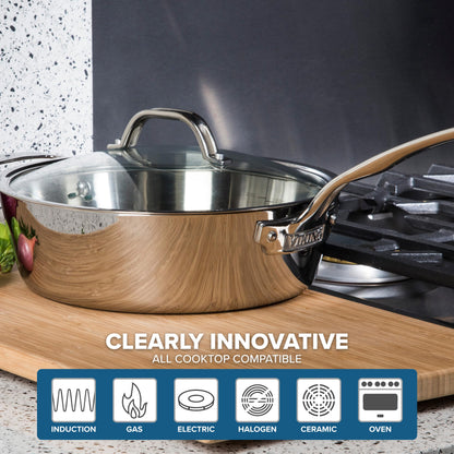 Viking Contemporary 3-Ply Pots and Pans Set, 7 Piece Stainless Steel Kitchen Cookware, Silver