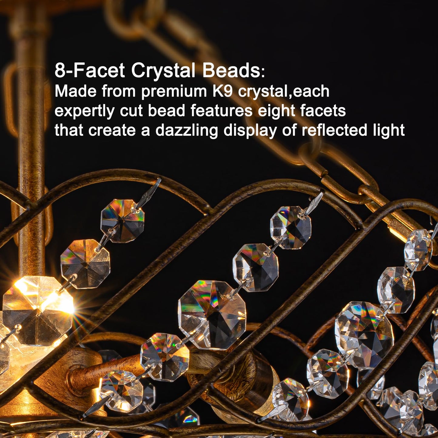 Yezgge 15.7" Vintage Semi Flush Mount Ceiling Light,Antique Gold Crystal Basket Chandelier,3-Light Rustic Metal Ceiling Light Fixture for Dining Room,Kitchen,Bedroom,Foyer,Hallway