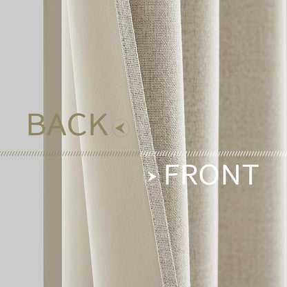 MIULEE Blackout Linen Textured Curtains - Thermal Insulated Cream Drapes for Bedroom | 52 x 96 Inch (2 Panels)