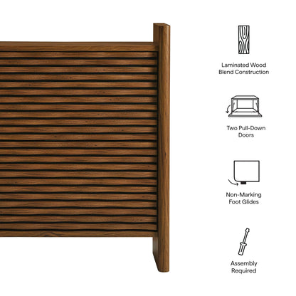 Modway Emric 35 Inch Wave Shoe Storage Cabinet in Walnut – Modern Slatted Front Shoe Rack Cabinet with 2 Flip Drawers for Entryway, Hallway, or Bedroom