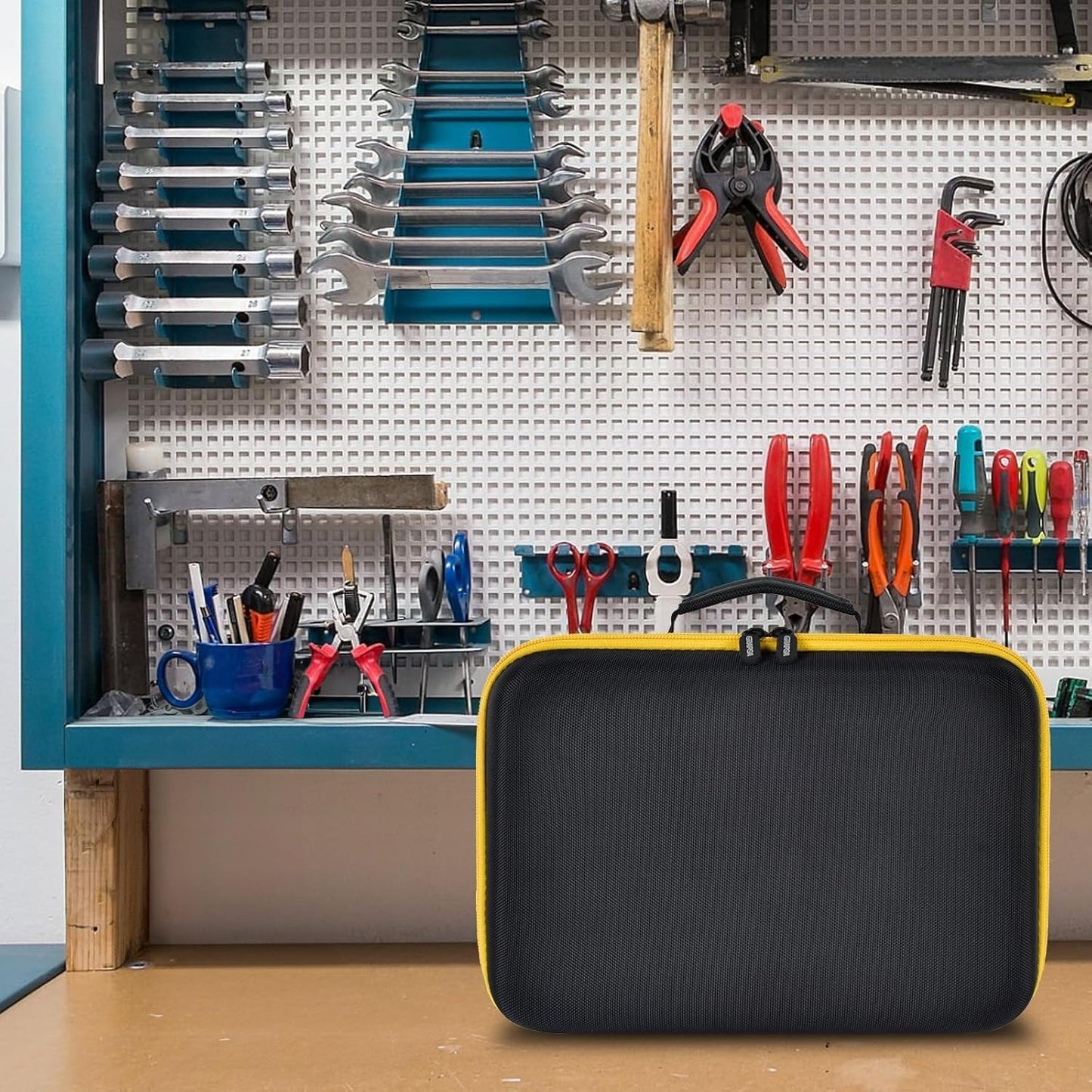 Hard Storage Tools Case, Store for DeWalt Drill Tools & Angle Grinder/for AstroAI Tire Inflator and More - 12"x8"x2" with Mesh Pocket & Comfort Handle