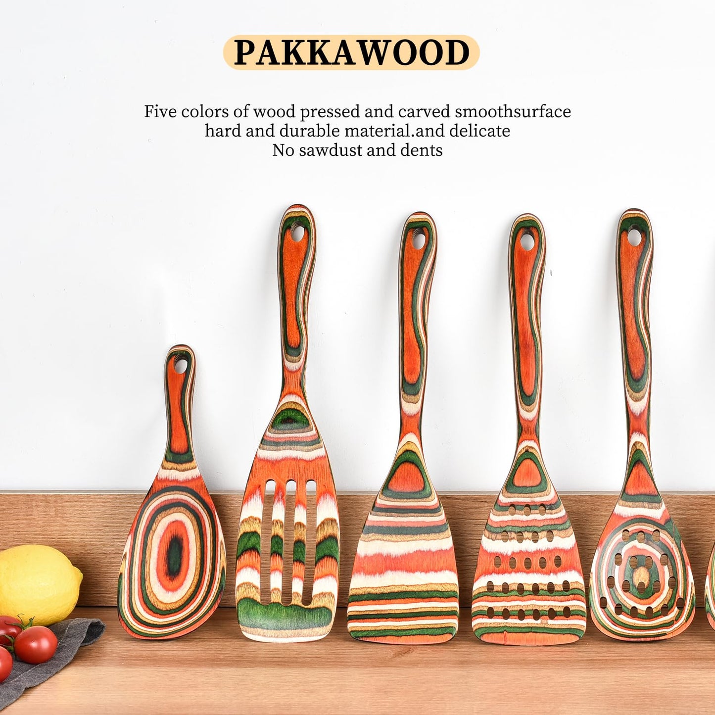 Gudamaye Pakkawood 7-Piece Red Wooden Cooking Utensils, Wooden Spoons for Cooking,Wooden Spoon Set, Wooden Kitchen Utensil set, Pakkawood kitchen Utensils for Serving, Bridal Shower Gifts