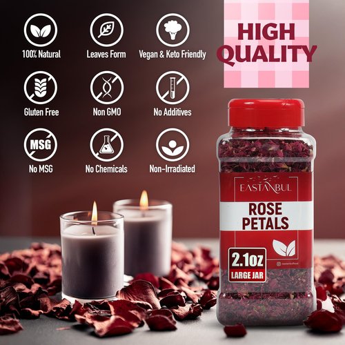 Eastanbul Dried Rose Petals, 2.1oz, Premium Edible Rose Petals, Dried Flower for Herbal Tea, Decoration, Sprinkles, Dessert Topping, From Mediterranean Flowers, Natural, Vegan, Gluten Free, Non GMO