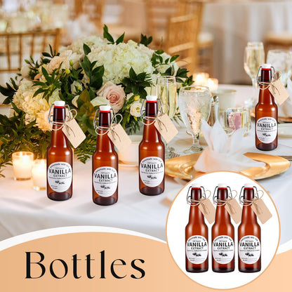 Dyrfolm 8 Pack 11 Oz Swing Top Glass Bottles Set - Glass Bottles for Vanilla Extract with Caps, Labels, Twine, Funnel & Brush, Reusable Flip Top Bottles for Home Brewing, Oil, Beer, Tea & DIY Crafts