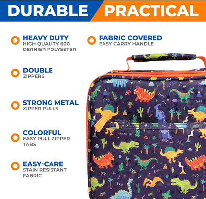 Dinosaur Lunch Box for Boys with Ice Pack, Insulated Bag for Toddlers Kids, BPA Free, Blue Orange Dino