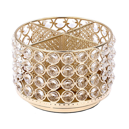 BTSKY Crystal 360 Degree Rotating Desk Organizer Decorative Storage Box with 4 Compartments, Glitter Metal Makeup Brush Holder Elegant Storage Caddy Home Decor Gift for Women, Round-4 Slots Gold