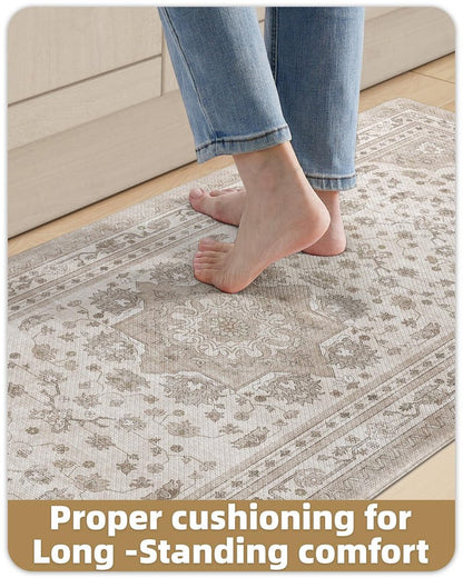 Color&Geometry Kitchen Floor Mats Anti Fatigue, Cushioned Boho Rugs,Waterproof Non Slip Kitchen Runner for Sink, Standing Mats for Office,24"x59",Beige
