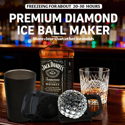 Clear Ice Cube Maker Tray – 2.3 Inch Large Diamond Ice Ball Mold, Stainless Steel & Silicone, Slow Melting Transparent Ice for Whiskey, Cocktails, and Home Bar Use