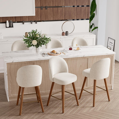 Daluvenix Modern Swivel Bar Stools Set of 3, Chic Upholstered Counter Height（26IN） Bar Chair with Back, Solid Wood Legs and Footrest, Comfortable Chenille Bar Stool for Kitchen Island, Cream White