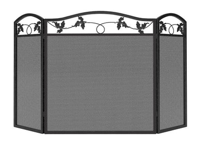 Calidola 3-Panel Foldable Black Steel Fireplace Screen Spark Guard Fence,Leaf Design Screen Metal Decorative Mesh Cover