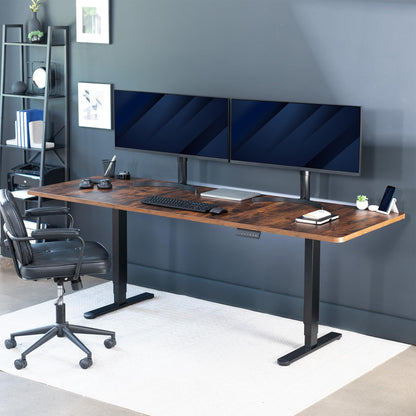 VIVO Electric 83 x 30 in Dual Motor Sit Stand Desk, Memory Height Adjustment, 2B Series, Rustic Vintage Brown Top Black Frame, DESK-KIT-2B8N