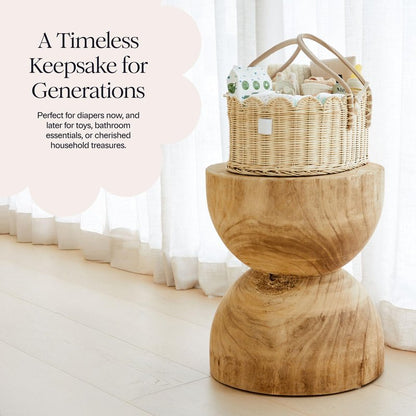 BEBE BASK Premium Baby Diaper Caddy Organizer - Handmade & Award-Winning Scalloped Rattan Basket - Luxury Diaper Caddy Basket - Elegant Scalloped Edge (Natural)