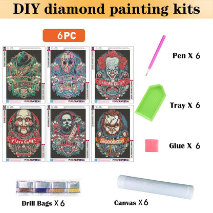 6 Pack Halloween Diamond Painting for Adults - 5D Horror Diamond Art Kits for Adults,Full Drill Diamond Dots DIY Diamonds Pictures Gem Crafts for Home Wall Decor Gifts(11.8x15.7inch)