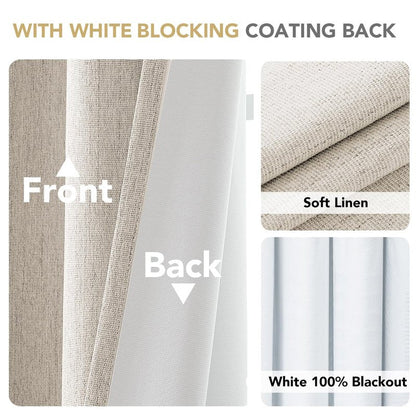 H.VERSAILTEX Pinch Pleated Full Blackout Curtains Linen Blended Chenille Blackout Curtains 84 inch Length 2 Panels Bedroom Thermal Insulated Farmhouse Neutral Track Drapes with Hooks, Heather Natural