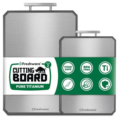 Freshware Titanium Cutting Board for Kitchen, Set of 2, Double Sided Cutting Boards, Pure Titanium/PP, Chopping Board with Juice Grooves, Dishwasher Safe, Medium 12.1" by 8.3" and Large 16.2" by 11"