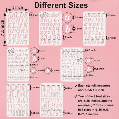 BAMIDELE Letter and Number Stencils for Painting - 40 PCS Small Alphabet Stencils (1, 0.75, 0.5, 0.35 Inch) for Crafts, Wood, Cakes - Reusable Plastic Bullet Journaling Letter Stencil (7.5 x 5 Inch)