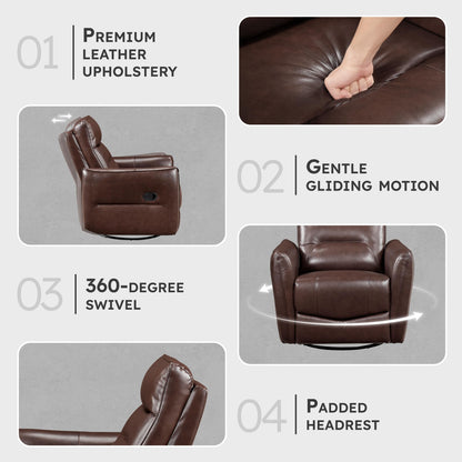 Lexicon Swivel Glider Reclining Chair, Top Grain Leather Match Manual Recliner, Comfy Nursery Glider Recliner, Swivel Reclining Chair for Living Room/Office/Bedroom/Apartment, Brown