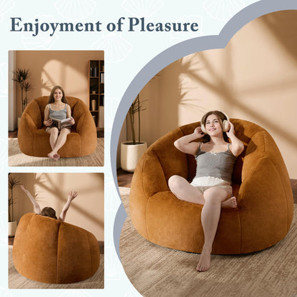 Gericco Giant Bean Bag Swivel Chair for Adults with Ottoman - Comfy Plush Round Shell Soft Accent Chaise Lounge Indoor Chair, Oversized Cozy Floor Sofa for Living Room Game Rooms, Orange