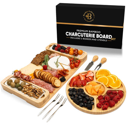 Charcuterie Boards - Large Bamboo Cheese Board Gift Set with Serving Tray, Knives & Bowls for Meat, Cheese & Crackers - House Warming Gifts New Home, Wedding Gift for Couple, Birthday Gifts for Women