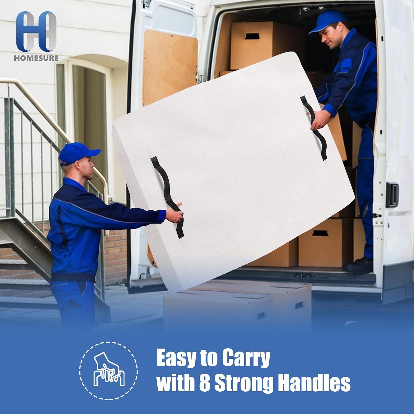 Mattress Bags for Moving and Storage - Heavy Duty with 8 Handles, Strong Zipper Closure, Semi-Transparent