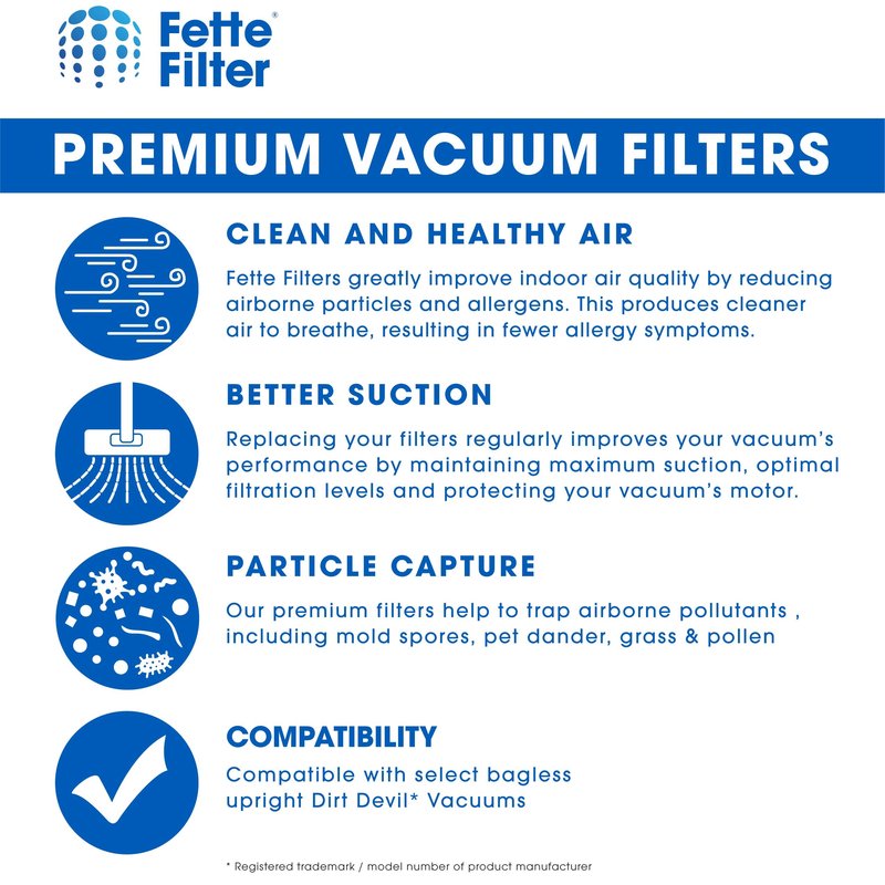 Fette Filter - Vacuum HEPA Filter Compatible with Dirt Devil F1 (F-1) Compare to Part # 3JC0280000, 3-JC0280-000 & 2JC0280000, 2-JC0280-000 (Pack of 3)
