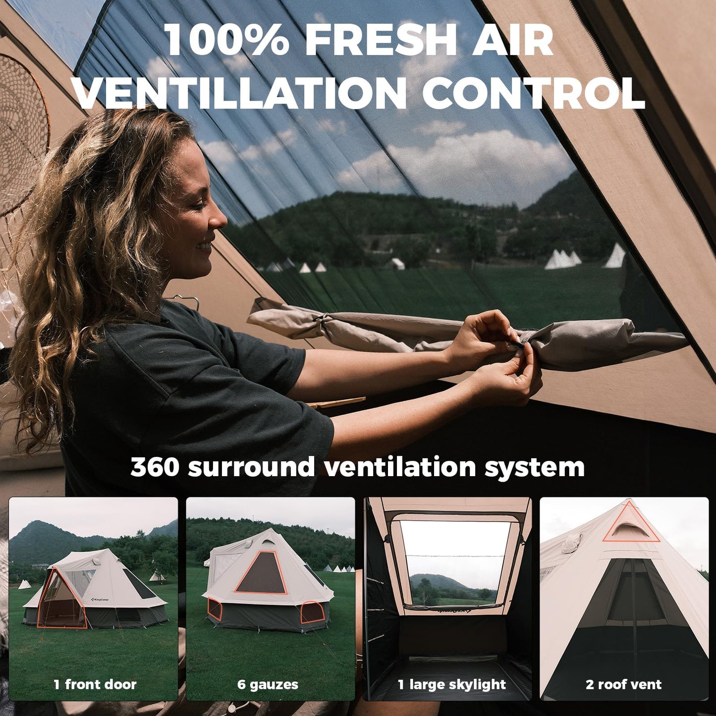 KingCamp Canvas Tent for Camping, 4 Seasons Large Waterproof & Windproof Luxury Glamping Tent with Stove Jack for Family Outdoor Camping, Hunting & Parties