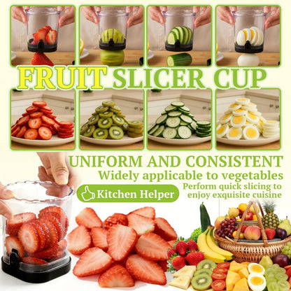 Hendiy Strawberry Slicer with Stainless Blades | Egg & Fruit Slicer Cup for Banana, Cucumber, Mushroom | ABS Detachable Kitchen Gadget - Precision Berry Cutter Tool (Black, 1-Pack)