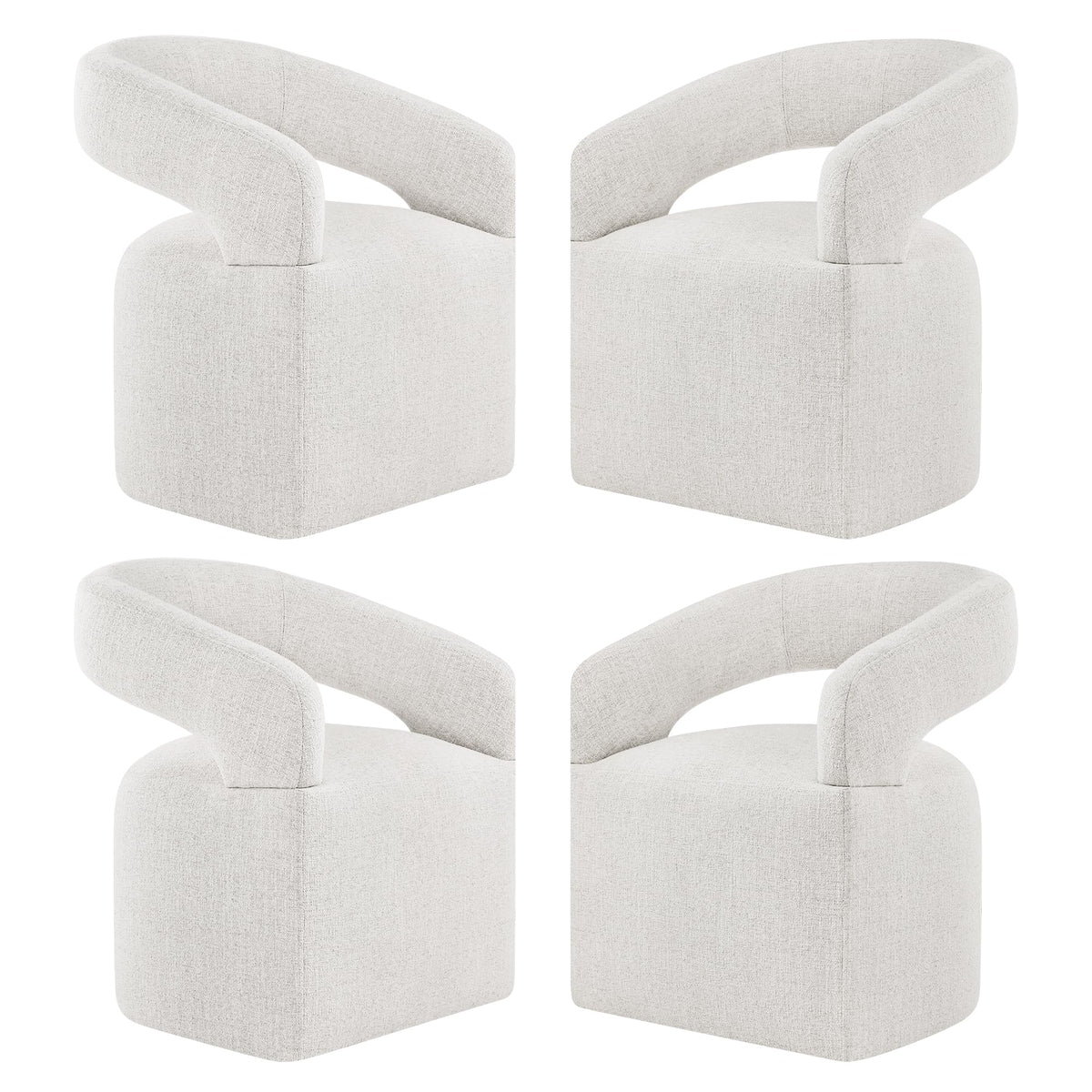 KISLOT Upholstered Dining Chairs Set of 4, Modern Rolling Dining Chairs with Hidden Casters, Arm Kitchen Chairs with Linen Look Fabric, Padded Barrel Chairs for Dining Room, Kitchen, Bedroom, Beige