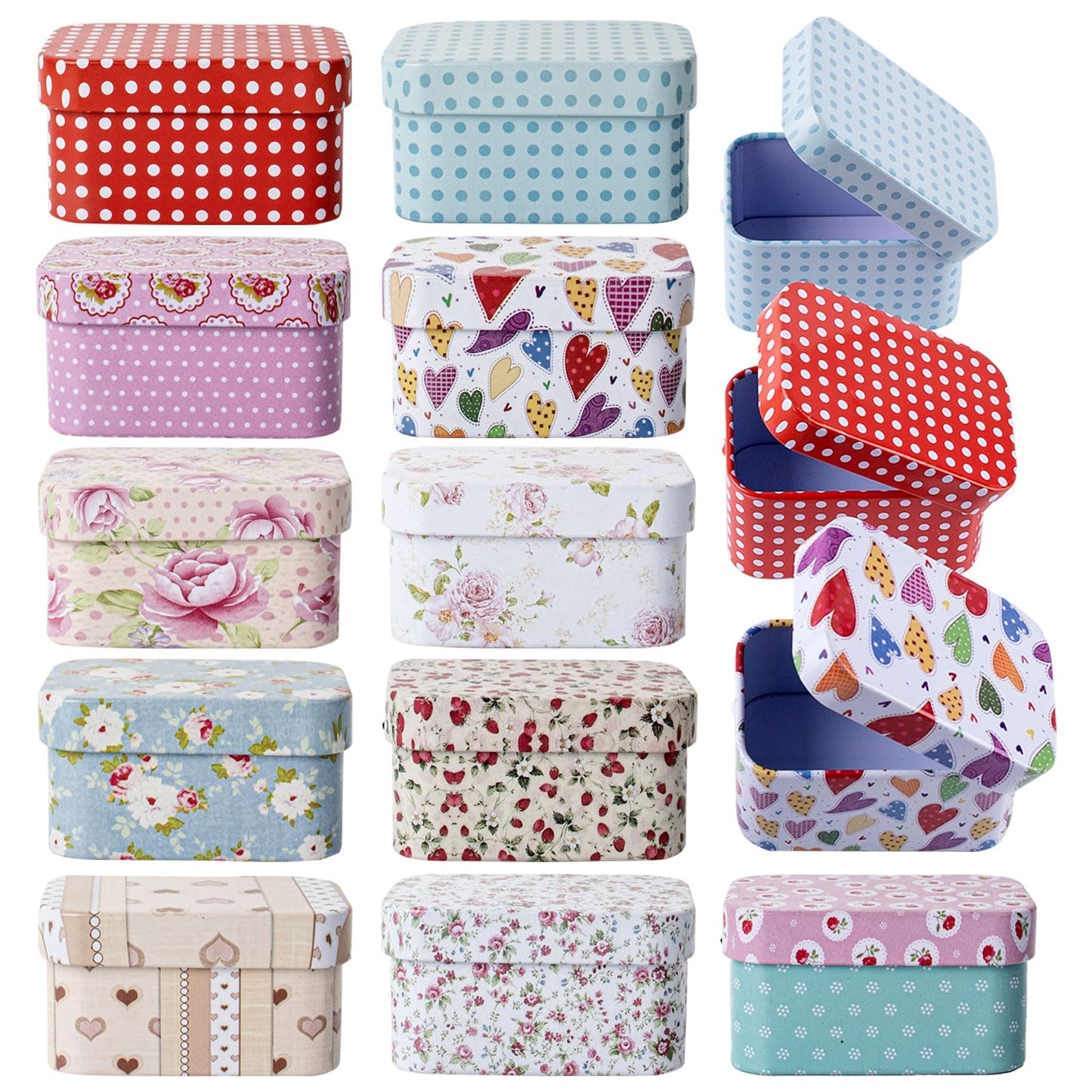 AUEAR, 6 Pack Mini Trinket Coin Box Flower Pattern Containers with Lid for Jewelry Storage Case Tinplate (Random Color)