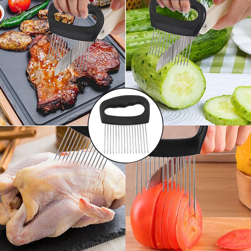 NOVANO Large Onion Slicer & Meat Tenderizer,Kitchen Cooking Tool for Tenderizing, Onion Cutter Vegetable Chopper, Stainless Steel Tomato Slicer with 16 Long Needles, for Potato Lemon