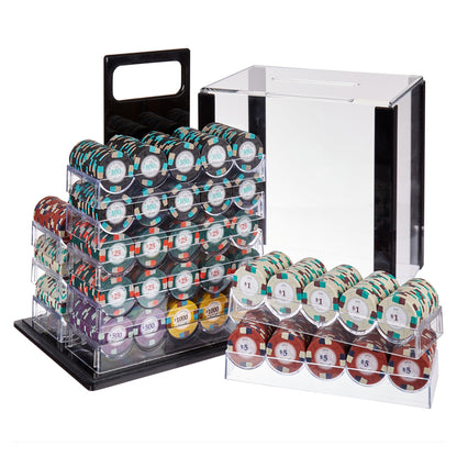 Playzaic 1000-piece Acrylic Poker Knights Poker Chip Case - 13.5-gram Heavy Clay Composite Set - Casino Chips for Texas Holdem, Blackjack - Betting Game Accessories
