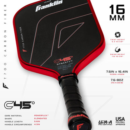 Franklin Sports PRO Pickleball Paddles – C45 Carbon Fiber Series - Official USAP + UPA Approved – Pro Player Design, Dynasty 16MM RED