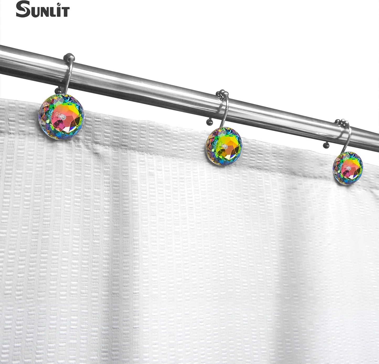 Sunlit Luxury Design Glitter Round Colorful Diamond Crystal Gem Bling Shower Curtain Hooks - Rust Proof Metal