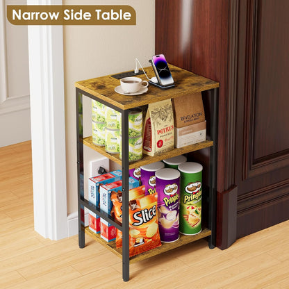 X-cosrack Side Table with Charging Station, End Table with USB Ports and Outlets, Nightstand with Storage Shelves