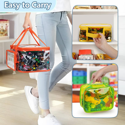 Rexmica 4 Packs Toy Storage Bag for Building Bricks, Waterproof Clear Toy Organizer Case for Magnetic Tiles, Board Games, Puzzles, Building Blocks Travel Carrying Bag