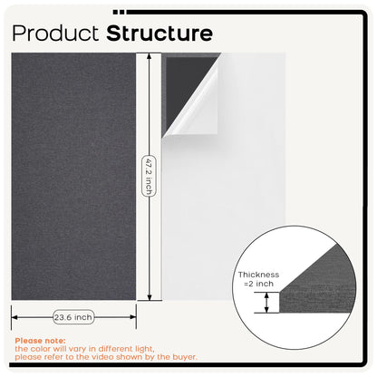 BUBOS 2-Pack Fabric Acoustic Panels with Hanging Hardware, 47.2" x 23.6" x 2" Large Soundproofing Wall Panels, High-Density Sound Absorbing Decor for Home Theater, Studio & Office,Grey